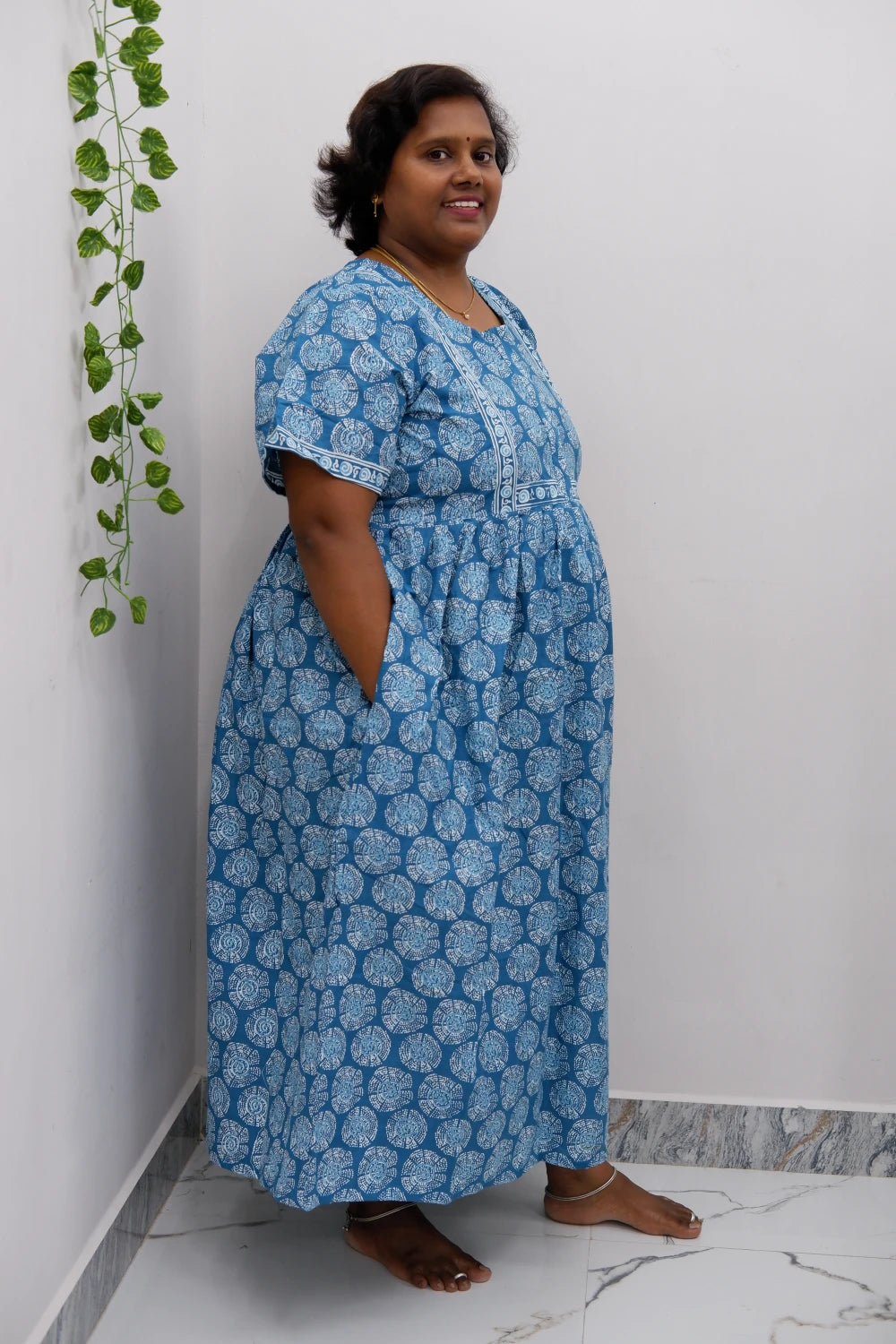 Midi Frock with Back Knot & Front Zip Jyothi Cotton Nighty