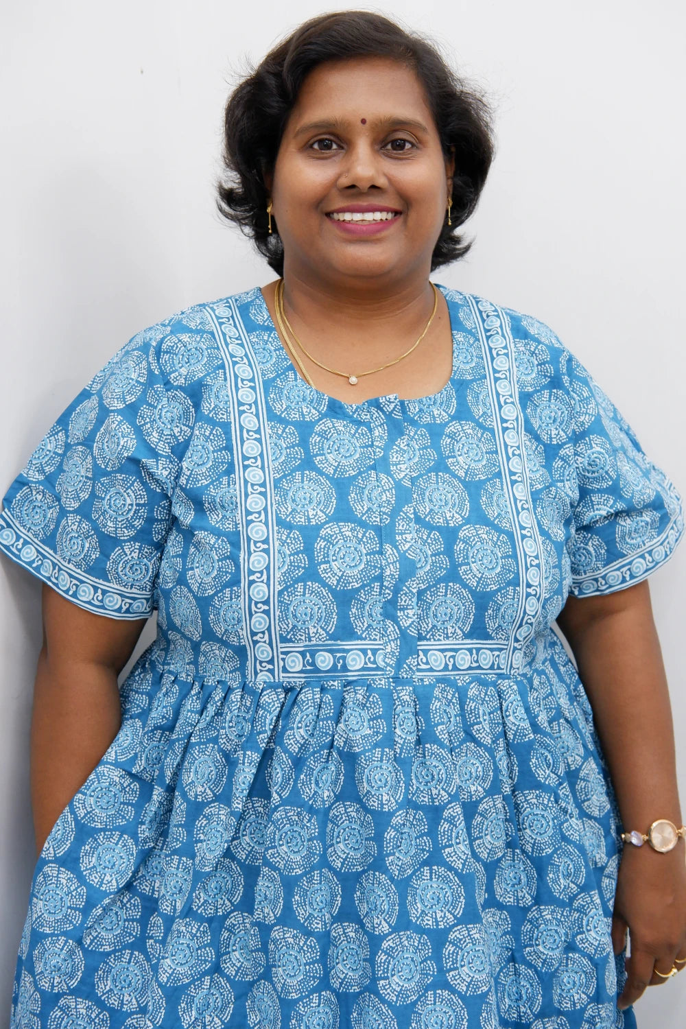 Midi Frock with Back Knot & Front Zip Jyothi Cotton Nighty