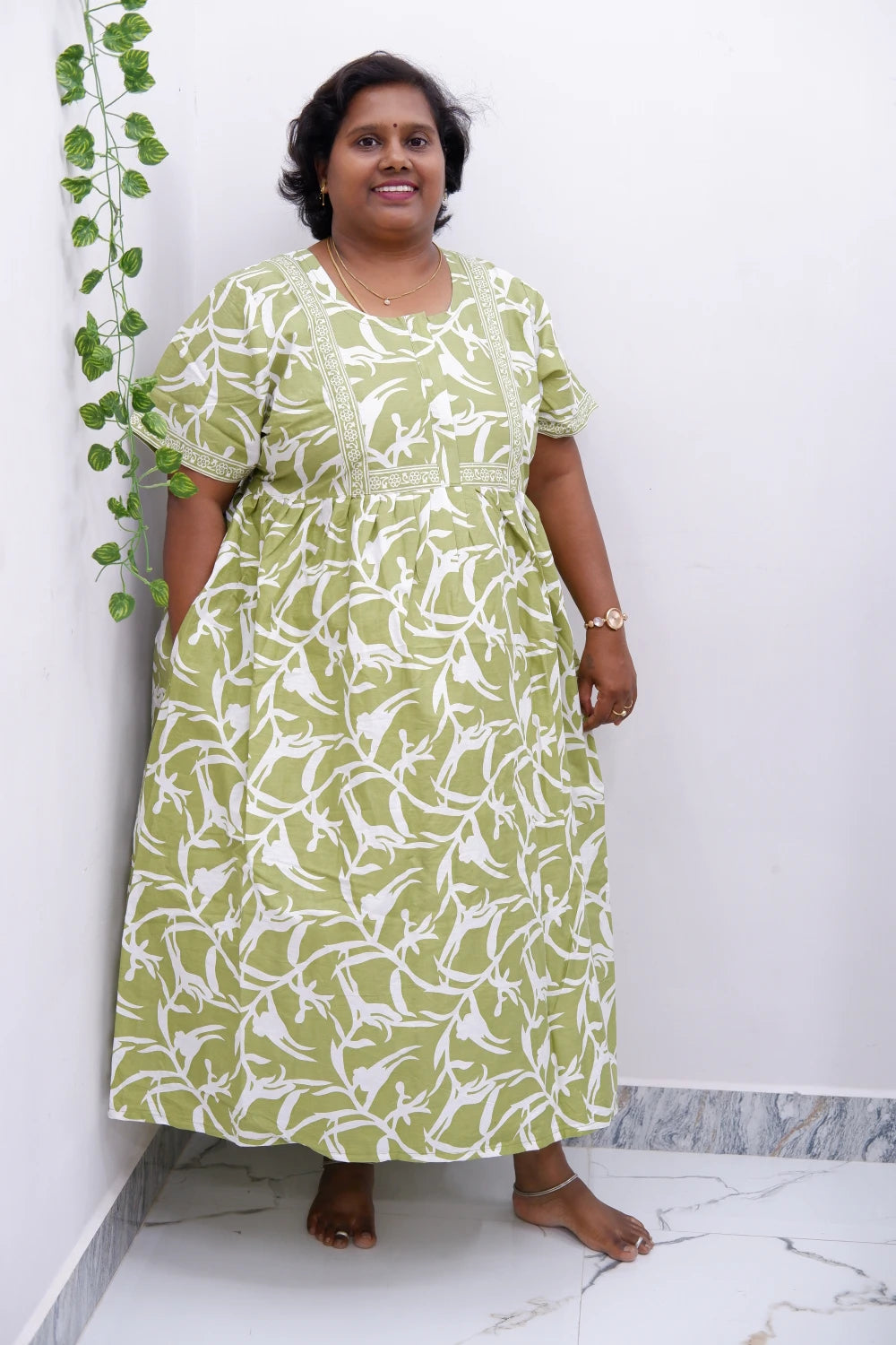 Midi Frock with Back Knot & Front Zip Jyothi Cotton Nighty