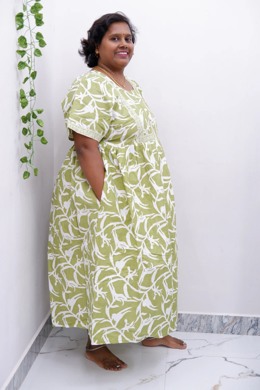 Midi Frock with Back Knot & Front Zip Jyothi Cotton Nighty
