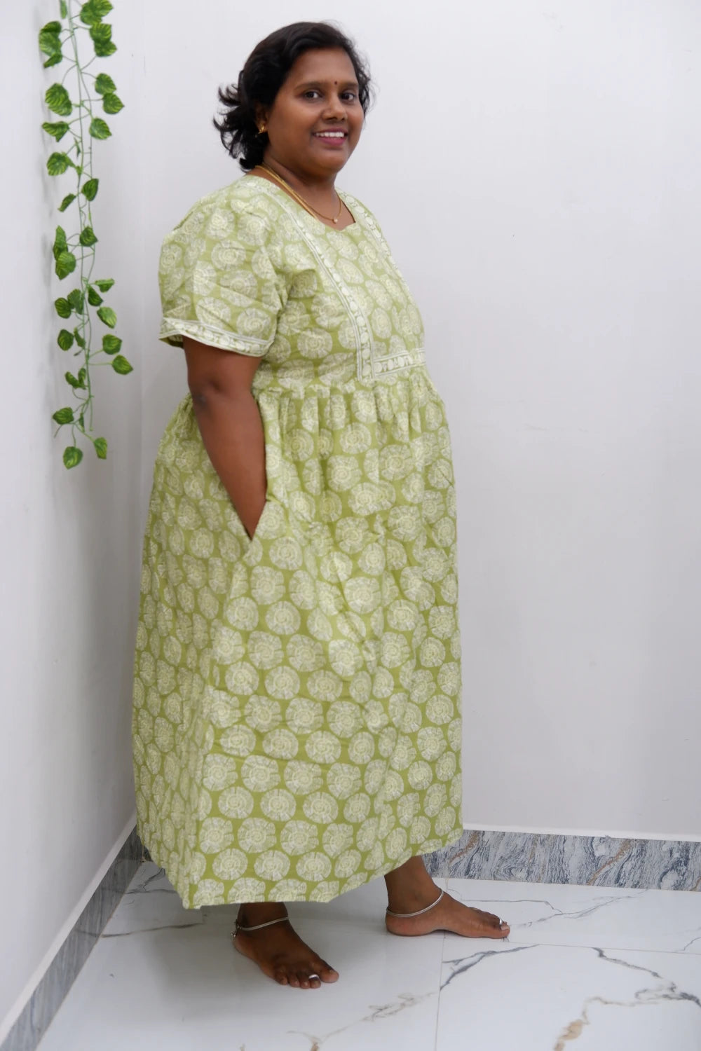 Midi Frock with Back Knot & Front Zip Jyothi Cotton Nighty