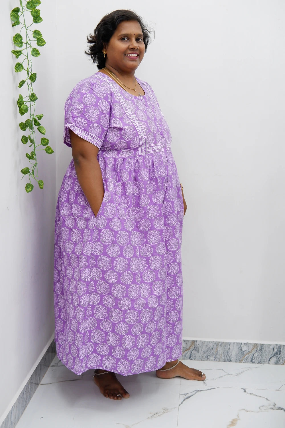 Midi Frock with Back Knot & Front Zip Jyothi Cotton Nighty