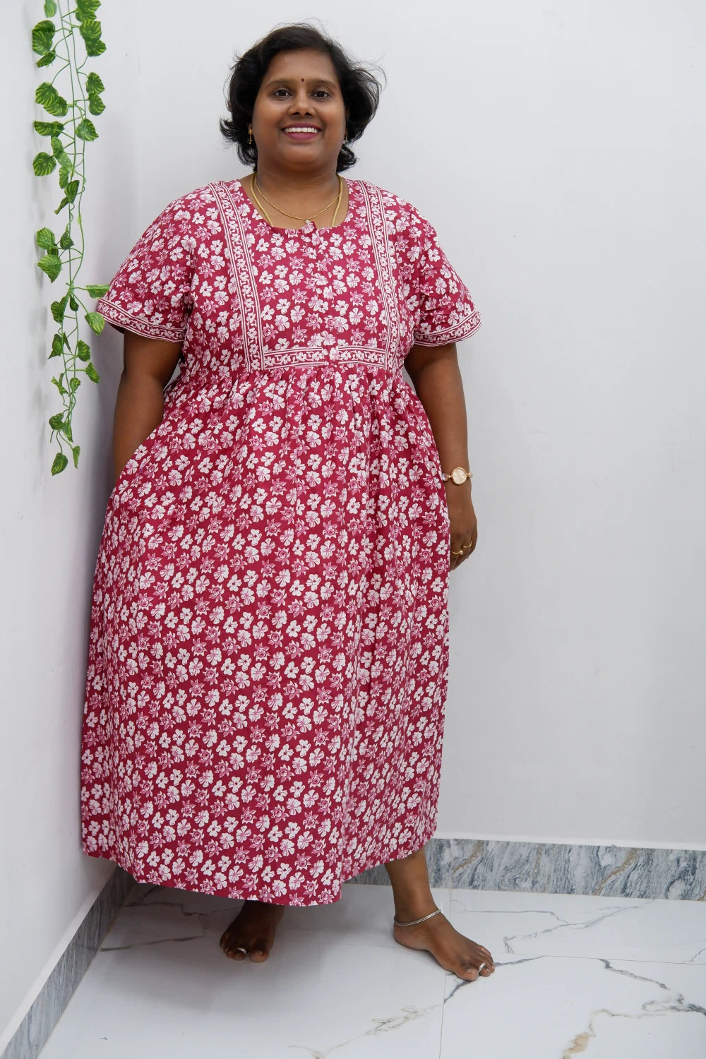 Midi Frock with Back Knot & Front Zip Jyothi Cotton Nighty