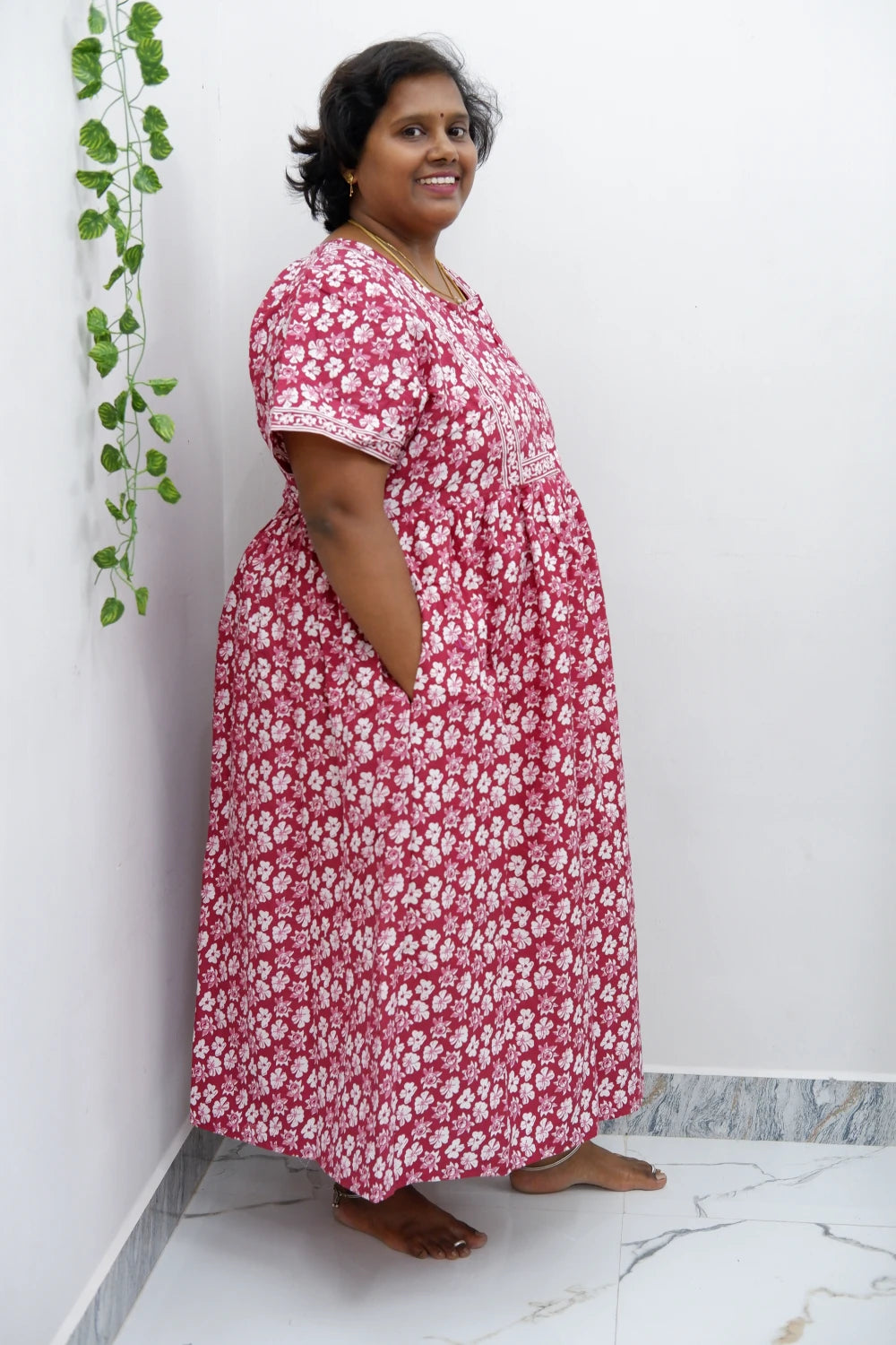 Midi Frock with Back Knot & Front Zip Jyothi Cotton Nighty