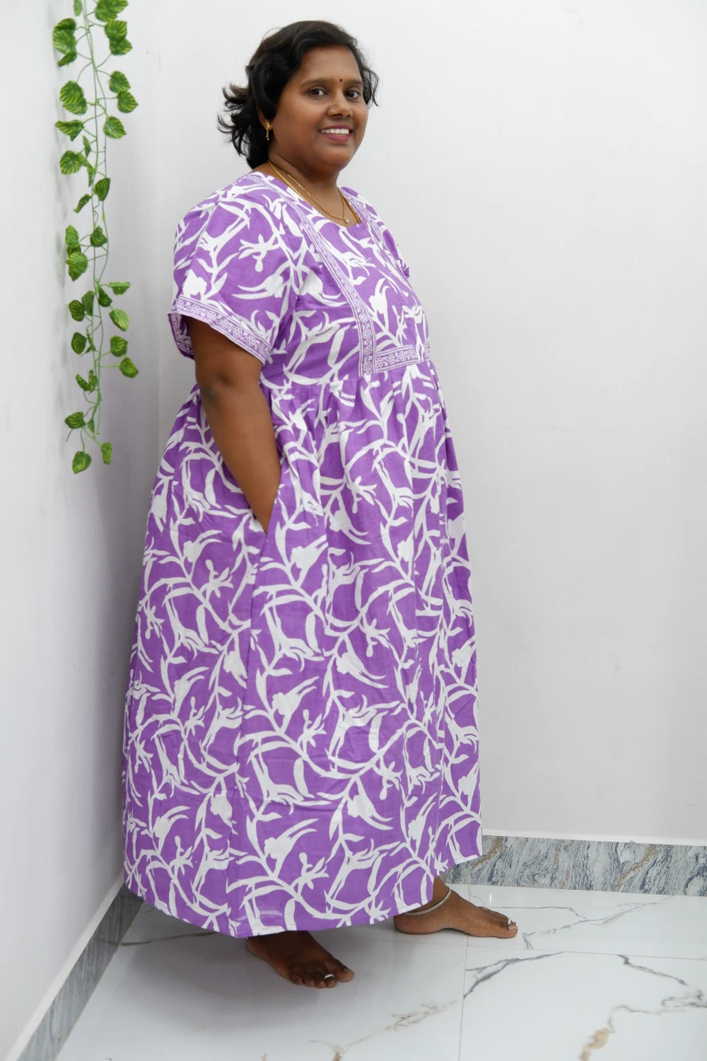 Midi Frock with Back Knot & Front Zip Jyothi Cotton Nighty