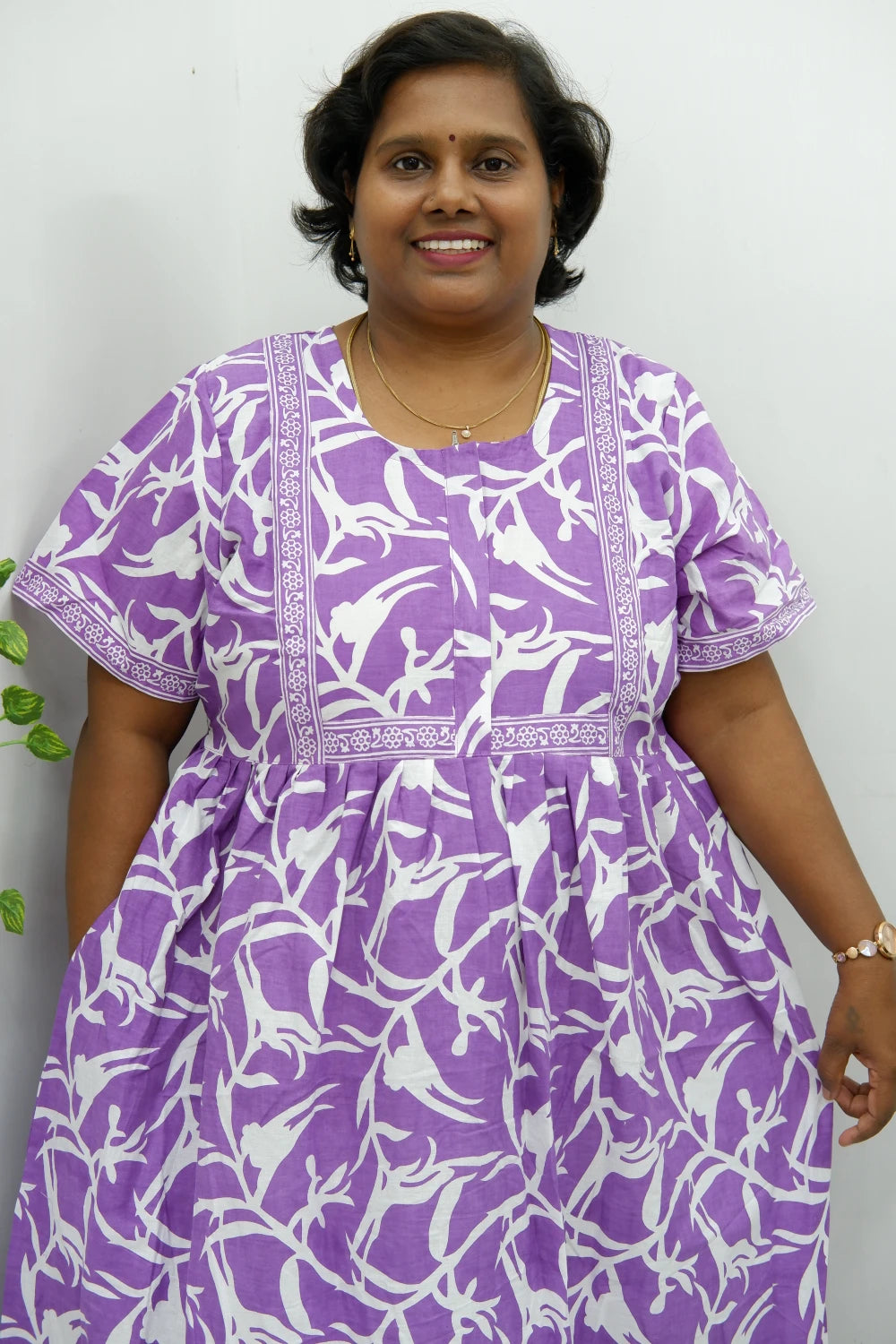 Midi Frock with Back Knot & Front Zip Jyothi Cotton Nighty