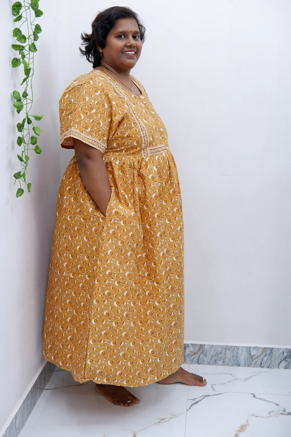 Midi Frock with Back Knot & Front Zip Jyothi Cotton Nighty