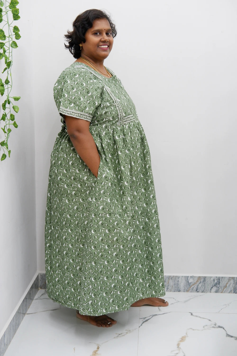Midi Frock with Back Knot & Front Zip Jyothi Cotton Nighty