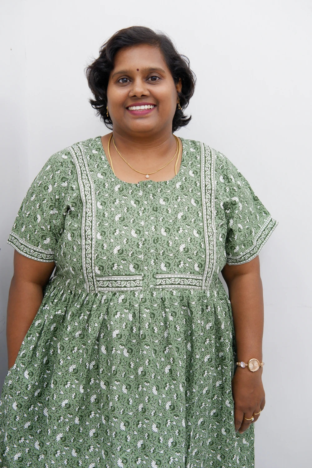 Midi Frock with Back Knot & Front Zip Jyothi Cotton Nighty