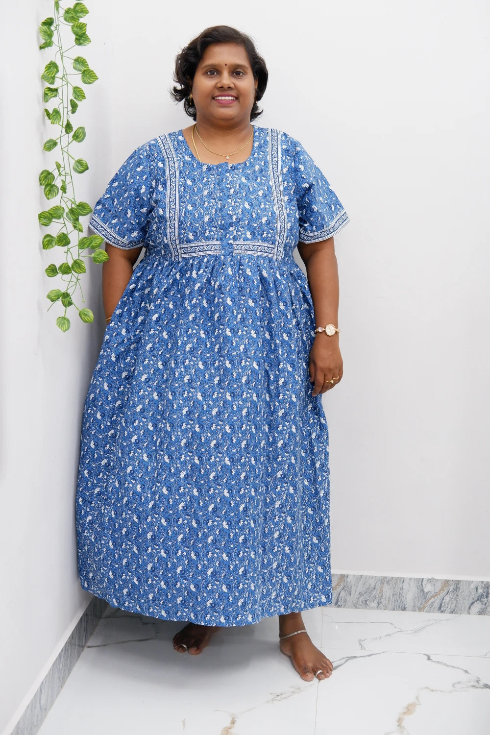 Midi Frock with Back Knot & Front Zip Jyothi Cotton Nighty