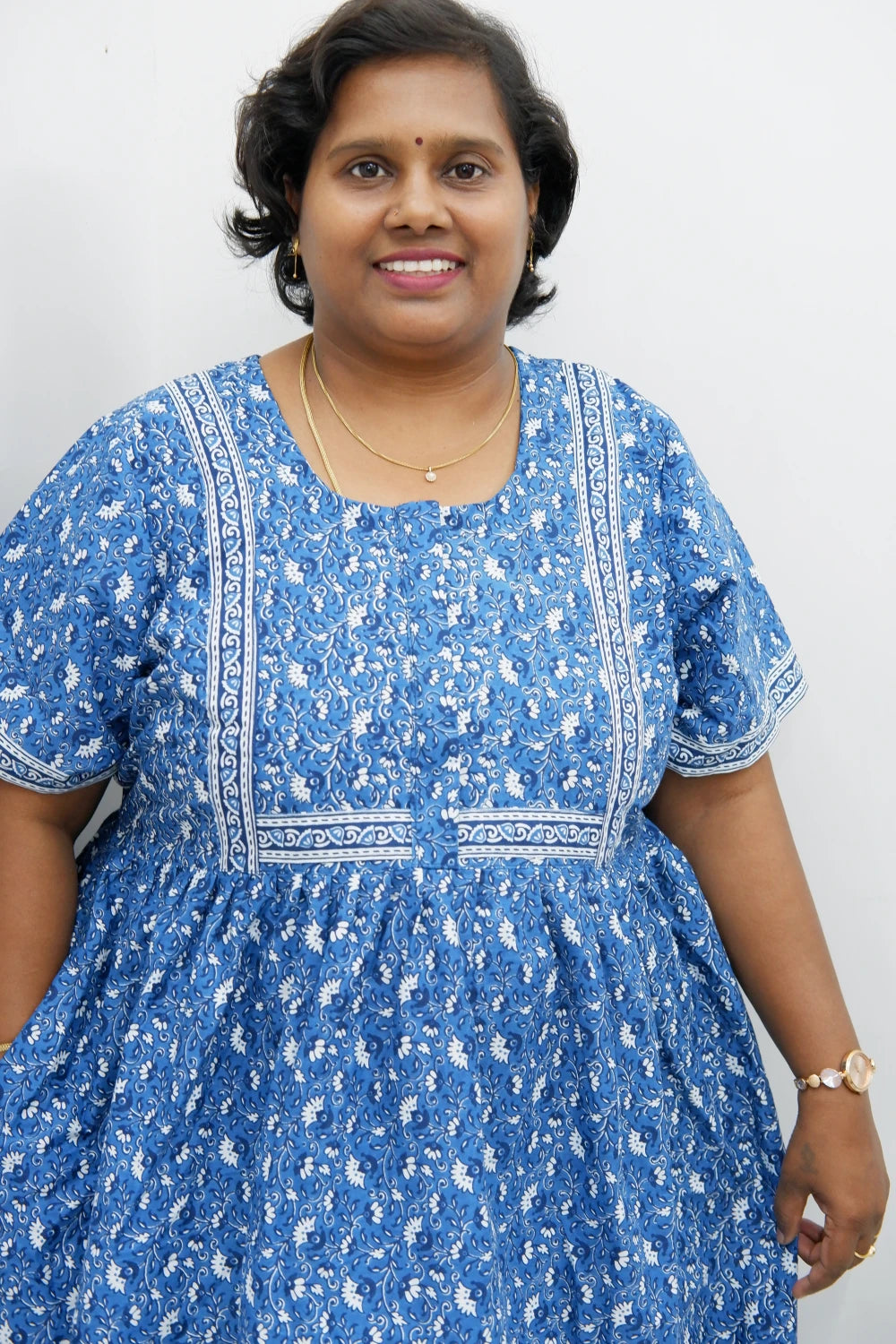 Midi Frock with Back Knot & Front Zip Jyothi Cotton Nighty