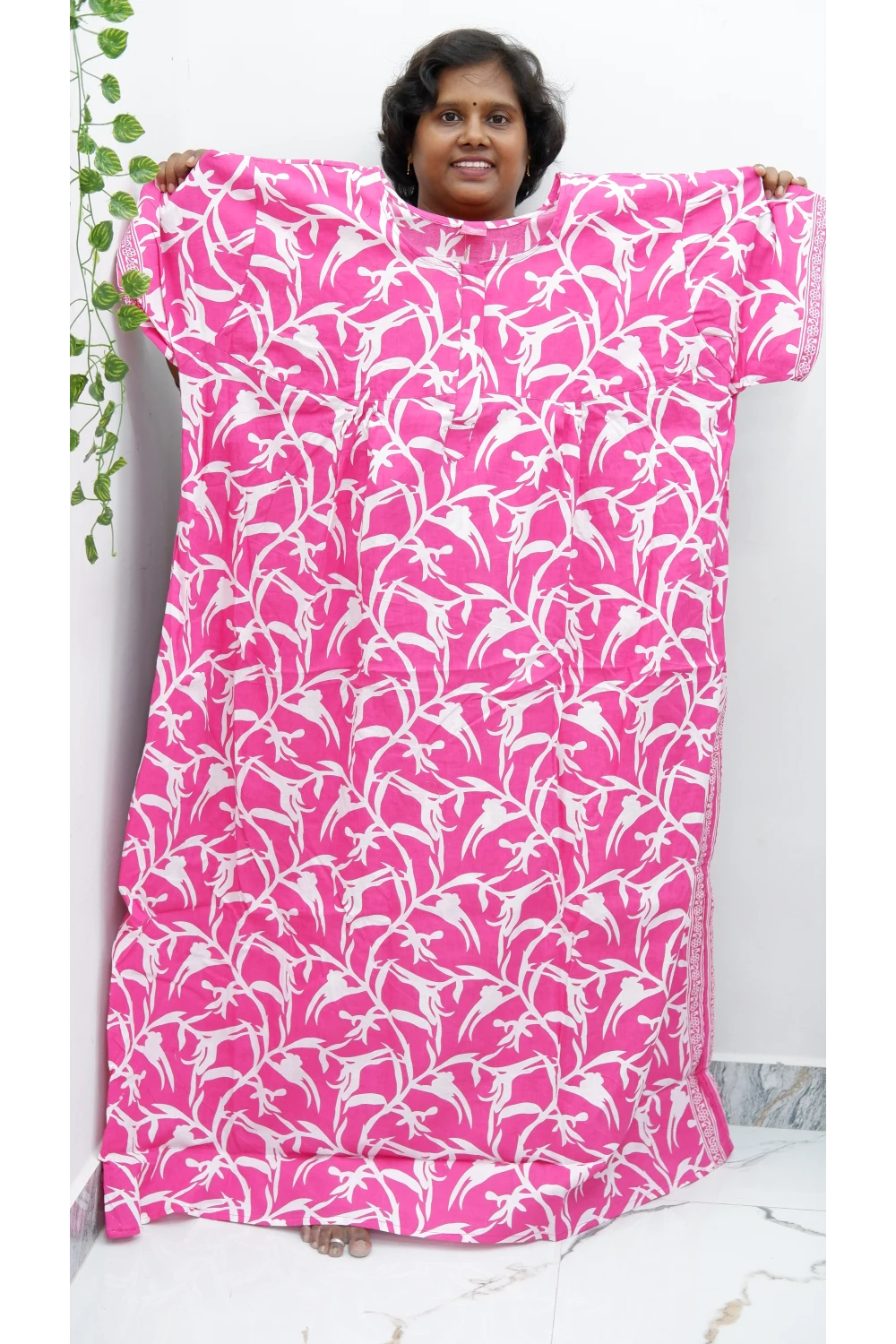 Plus Size Elegant Zip Nighty – Jyothi Cotton Breeze
