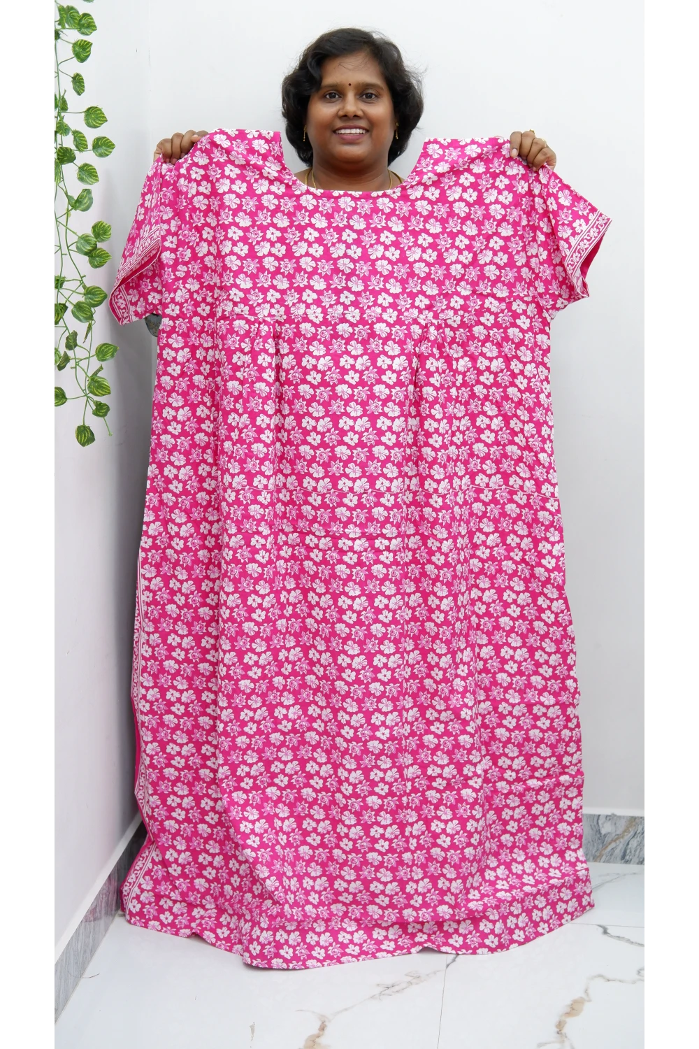 Plus Size Elegant Zip Nighty – Jyothi Cotton Breeze