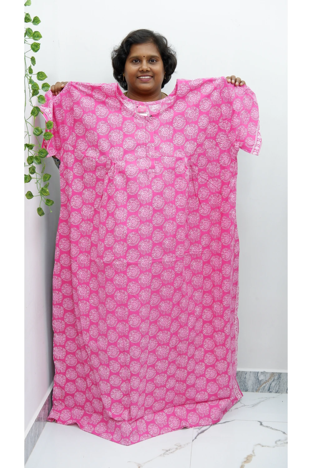 Plus Size Elegant Zip Nighty – Jyothi Cotton Breeze