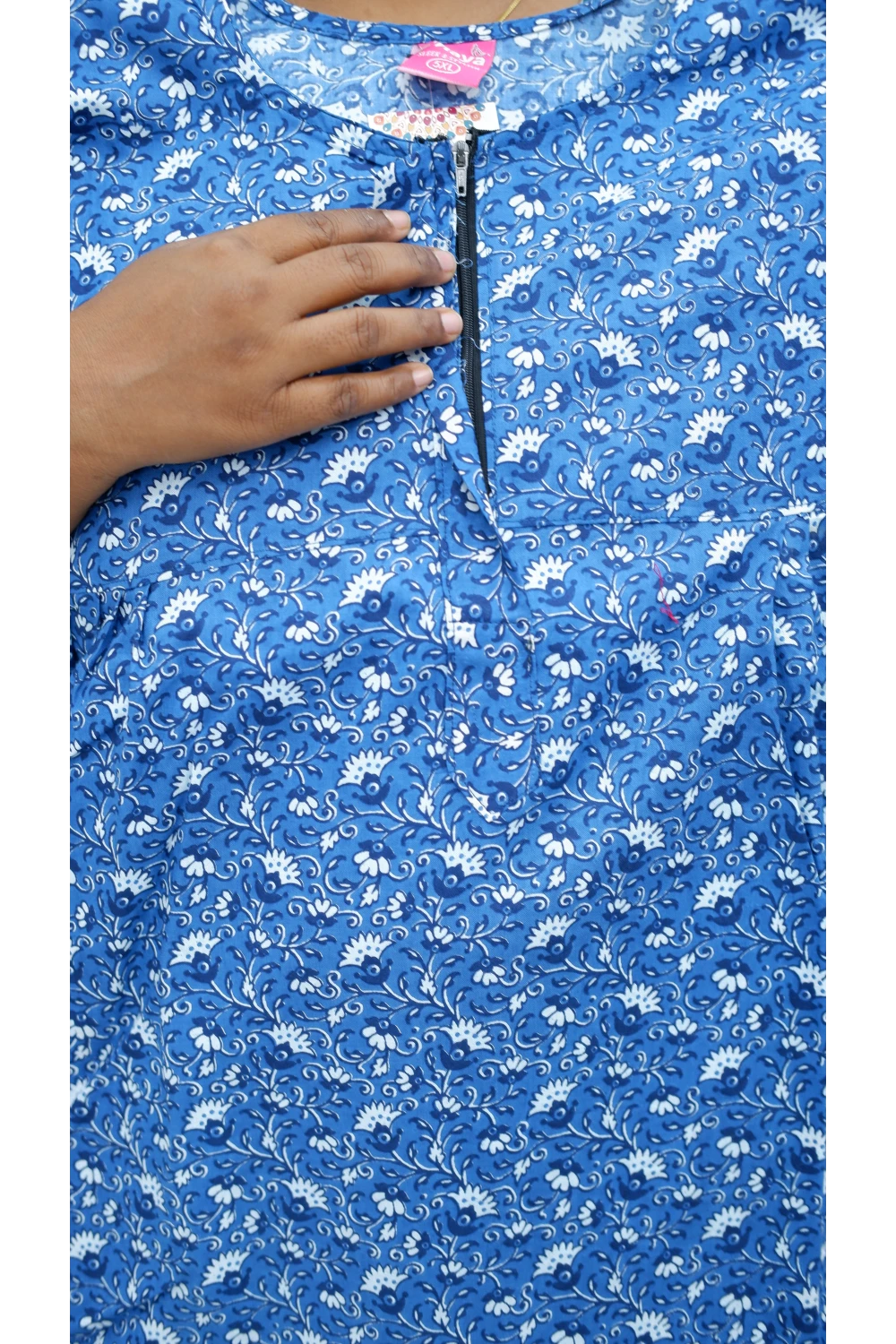 Plus Size Elegant Zip Nighty – Jyothi Cotton Breeze