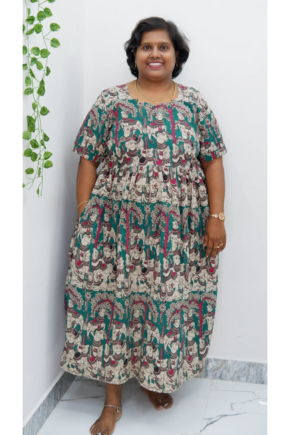 Kalamkari Printed Midi Kurti – Stylish Frock Design for Women