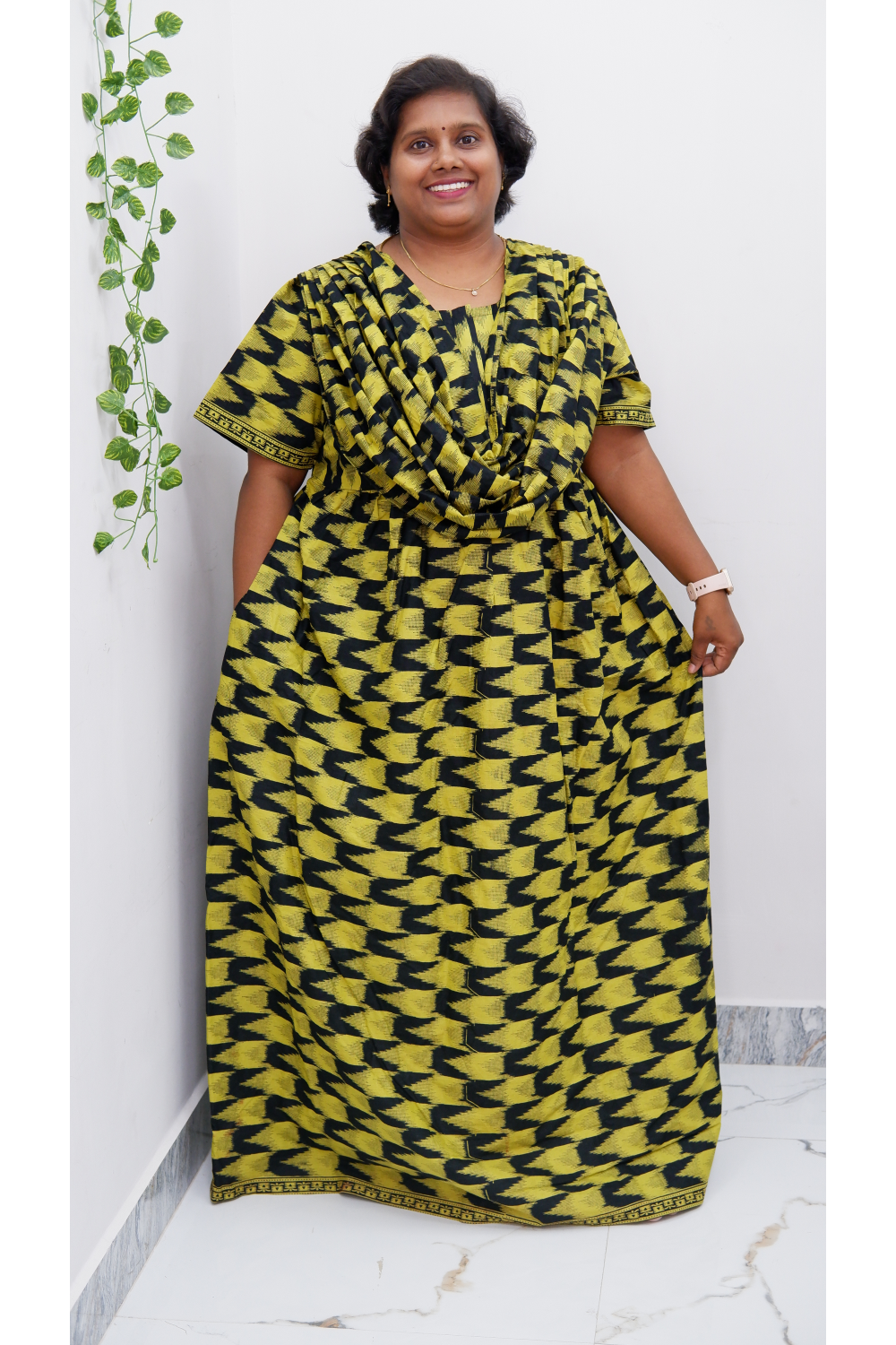 Shawl Draped Cotton Frock Nighty – Soft & Breezy