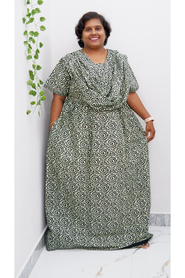 Shawl Draped Cotton Frock Nighty – Soft & Breezy
