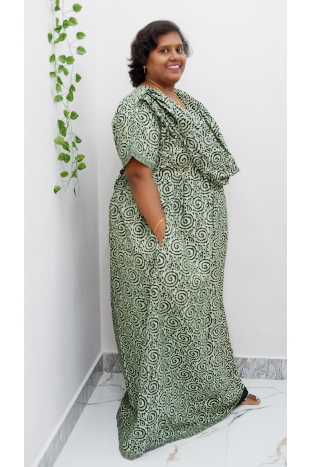 Shawl Draped Cotton Frock Nighty – Soft & Breezy