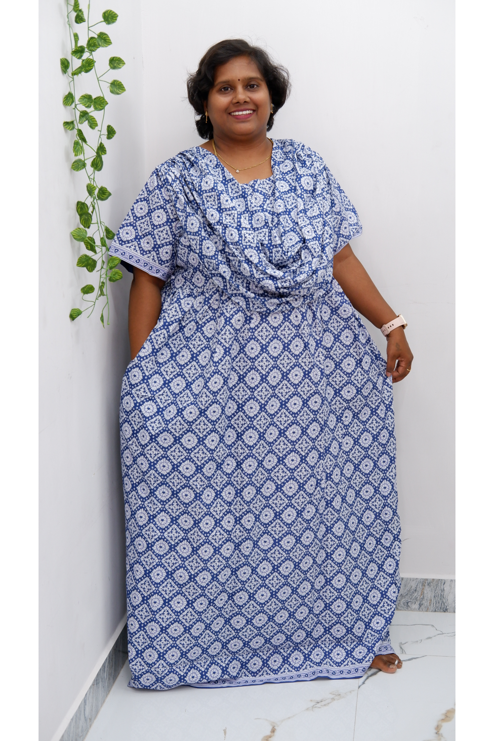 Shawl Draped Cotton Frock Nighty – Soft & Breezy