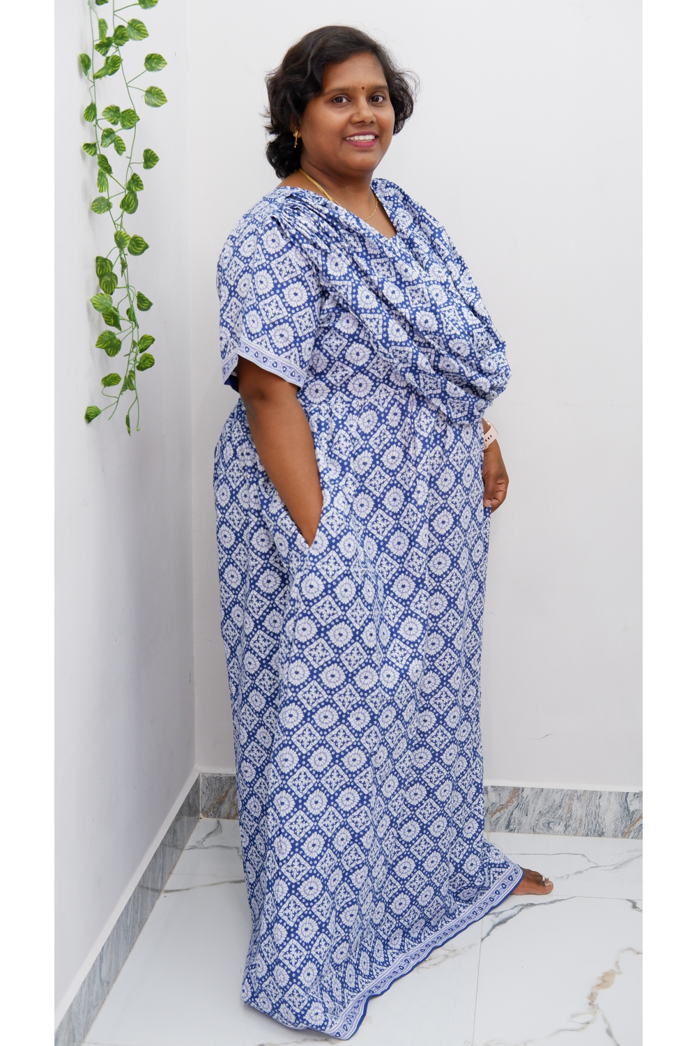 Shawl Draped Cotton Frock Nighty – Soft & Breezy