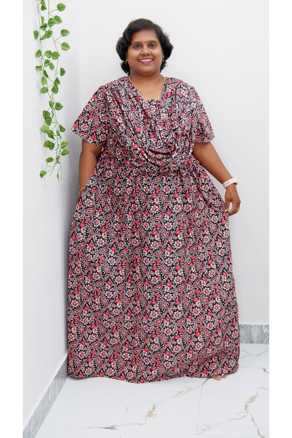Shawl Draped Cotton Frock Nighty – Soft & Breezy