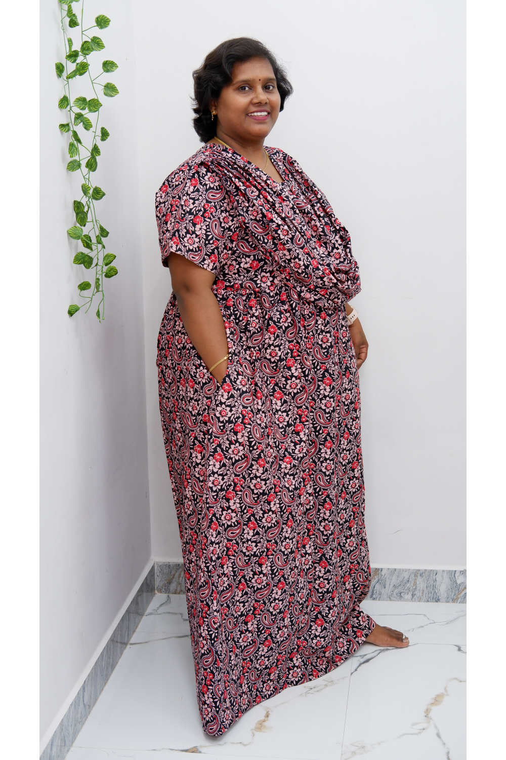 Shawl Draped Cotton Frock Nighty – Soft & Breezy