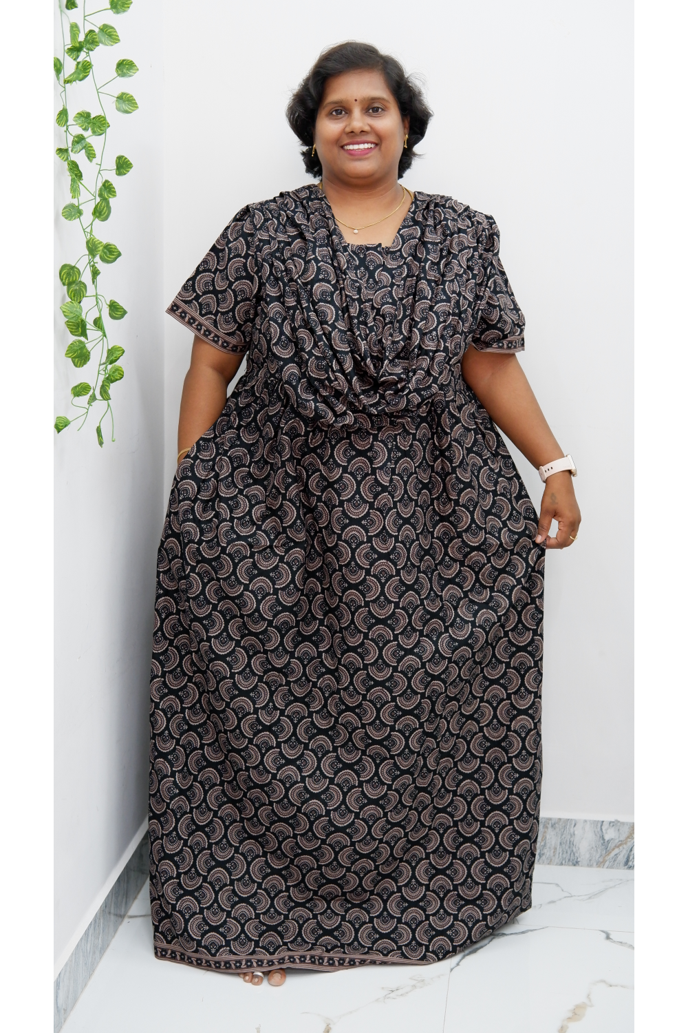 Shawl Draped Cotton Frock Nighty – Soft & Breezy