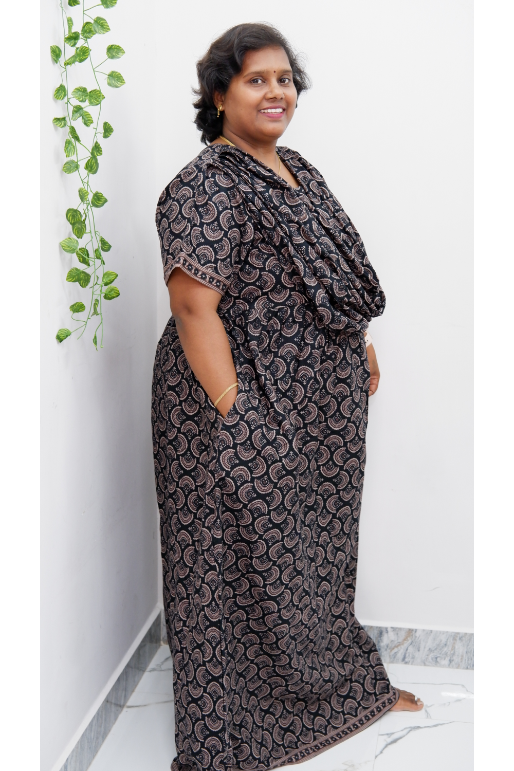 Shawl Draped Cotton Frock Nighty – Soft & Breezy