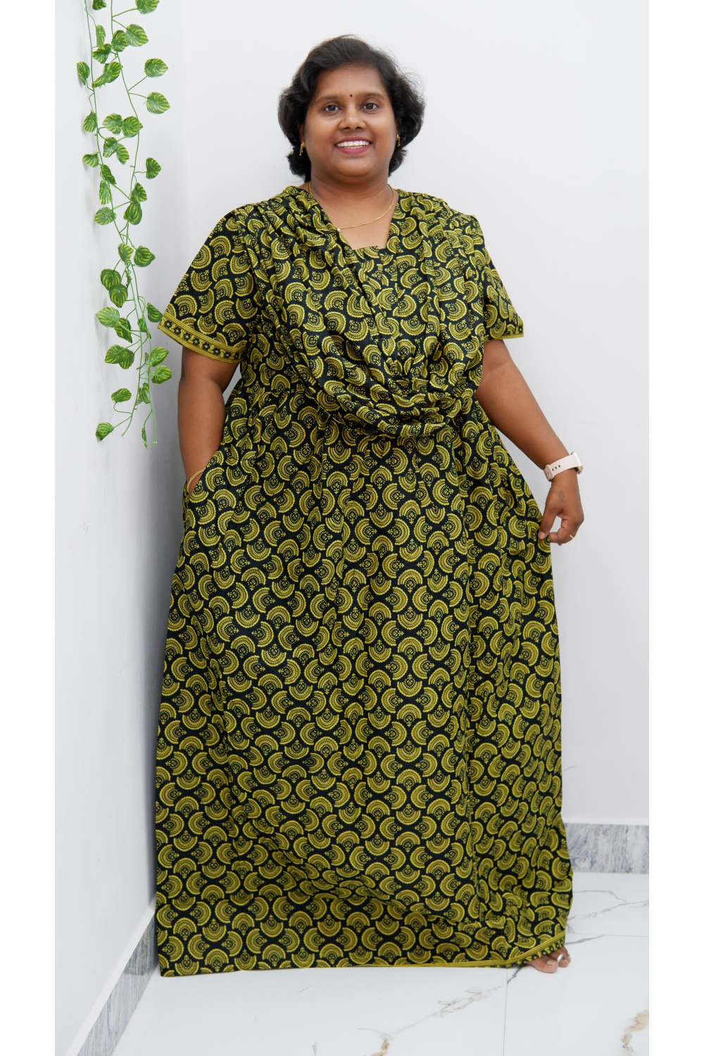 Shawl Draped Cotton Frock Nighty – Soft & Breezy