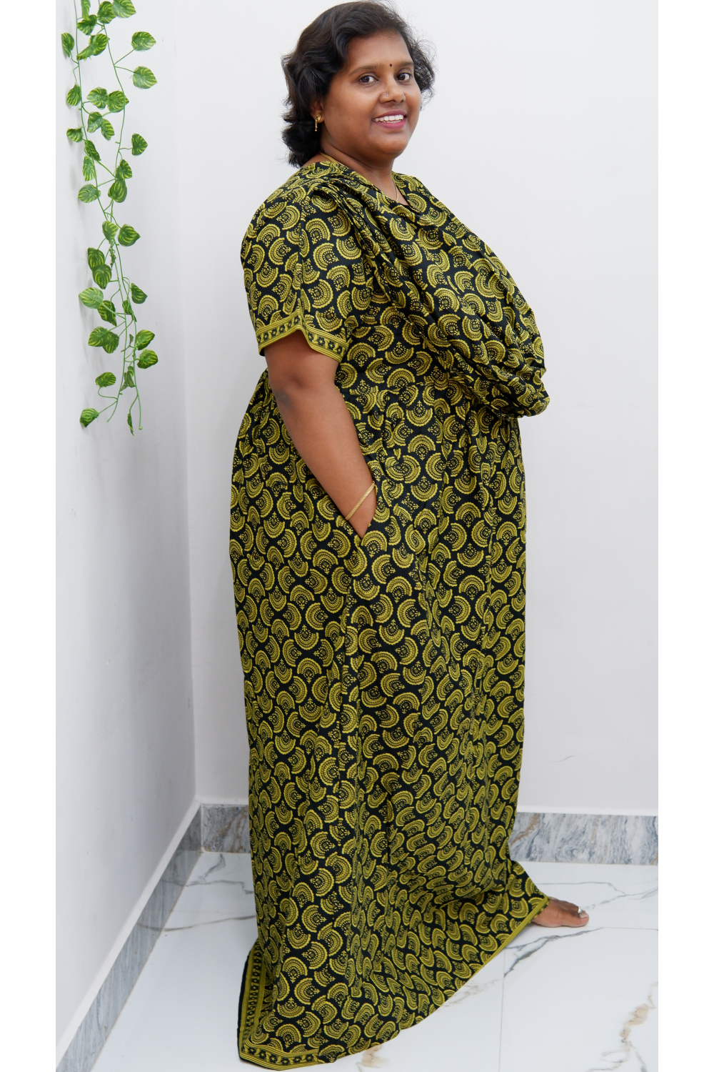 Shawl Draped Cotton Frock Nighty – Soft & Breezy