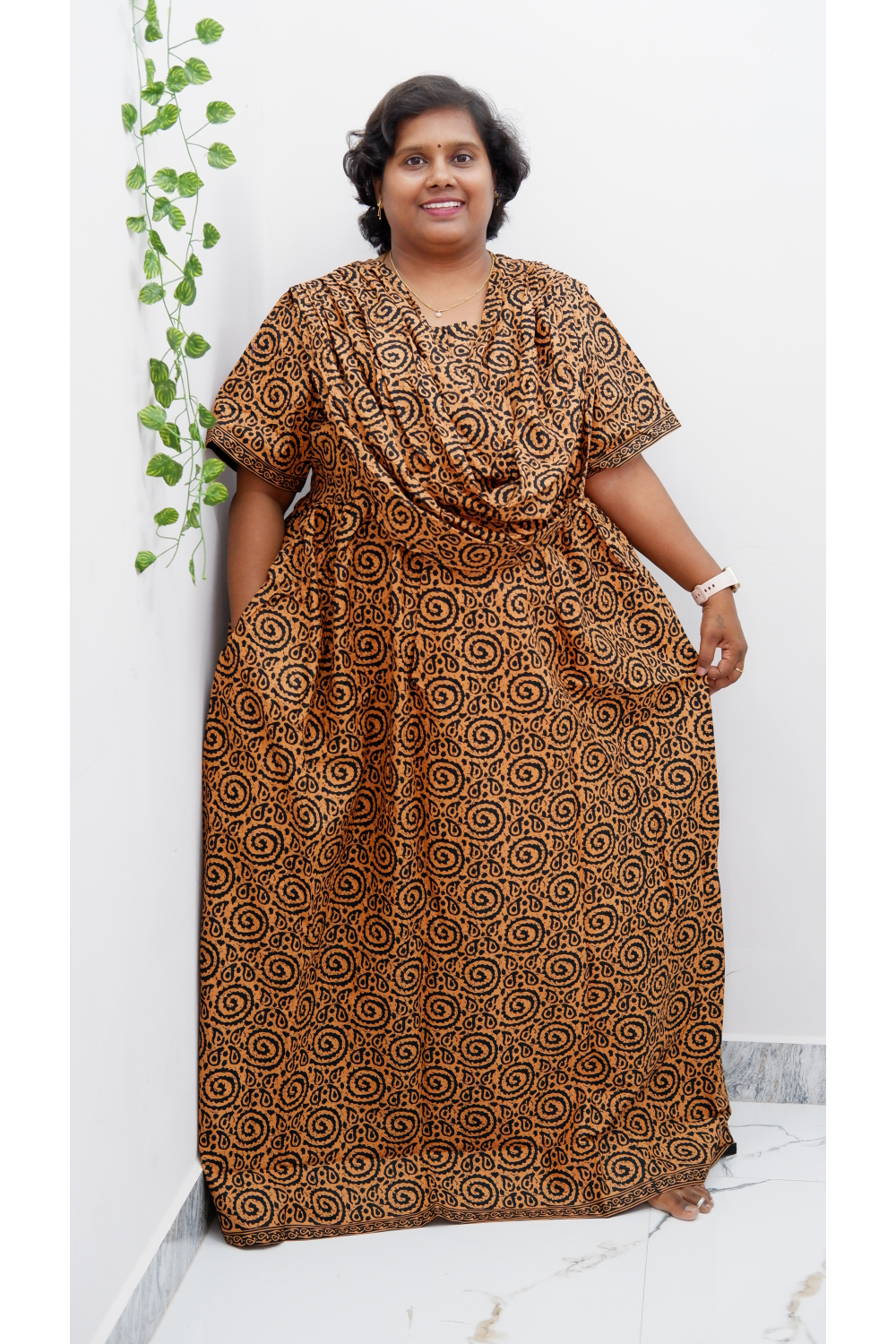 Shawl Draped Cotton Frock Nighty – Soft & Breezy