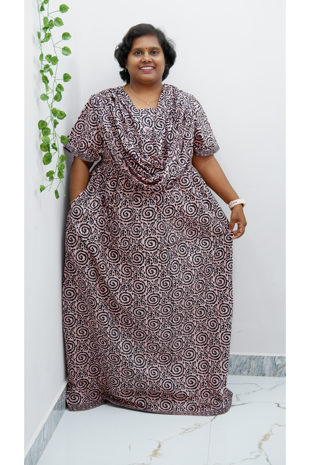 Shawl Draped Cotton Frock Nighty – Soft & Breezy