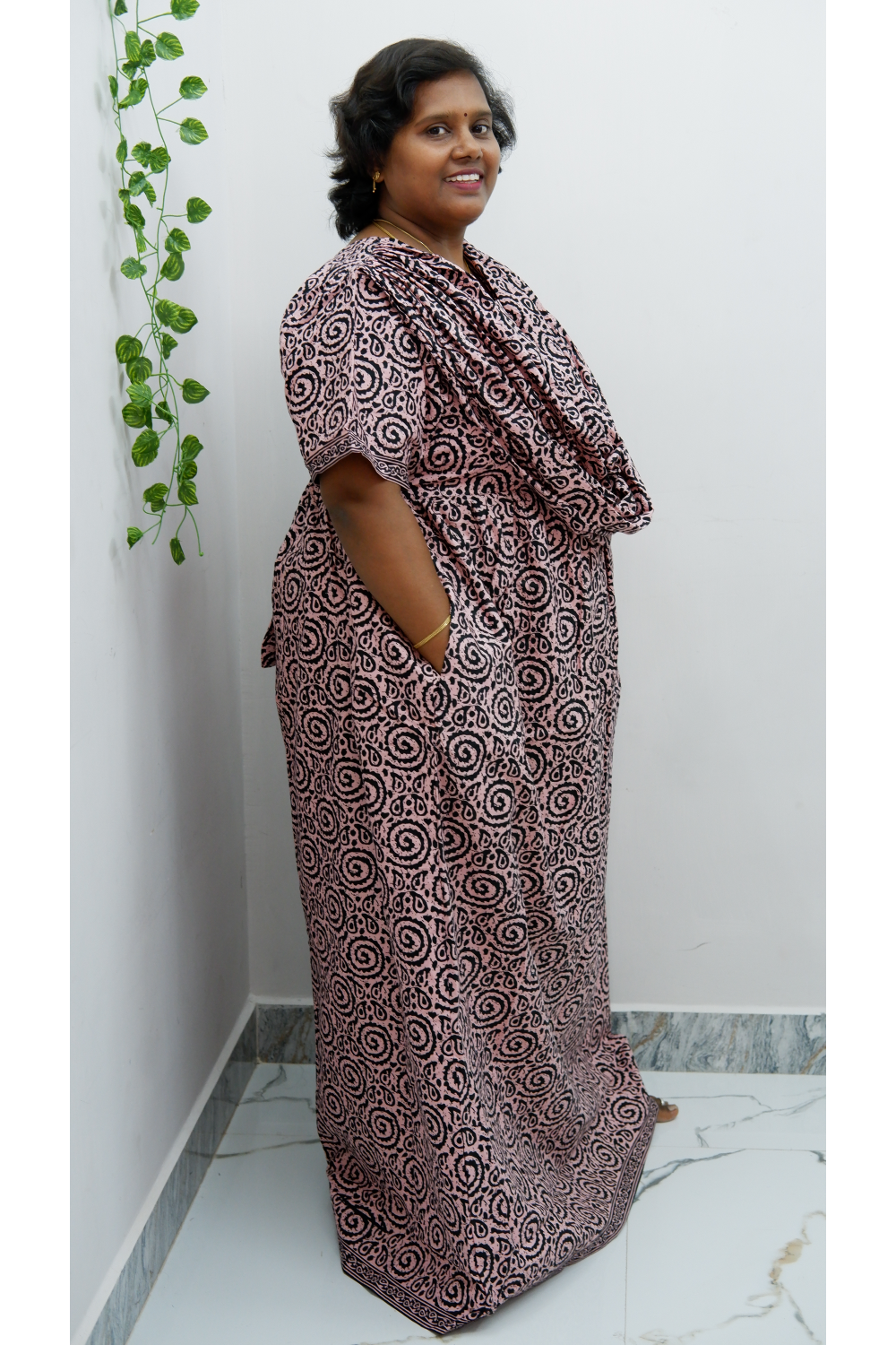 Shawl Draped Cotton Frock Nighty – Soft & Breezy