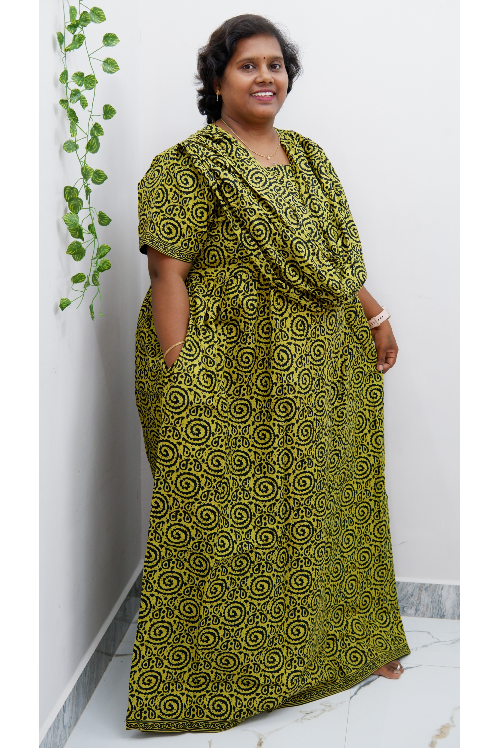 Shawl Draped Cotton Frock Nighty – Soft & Breezy