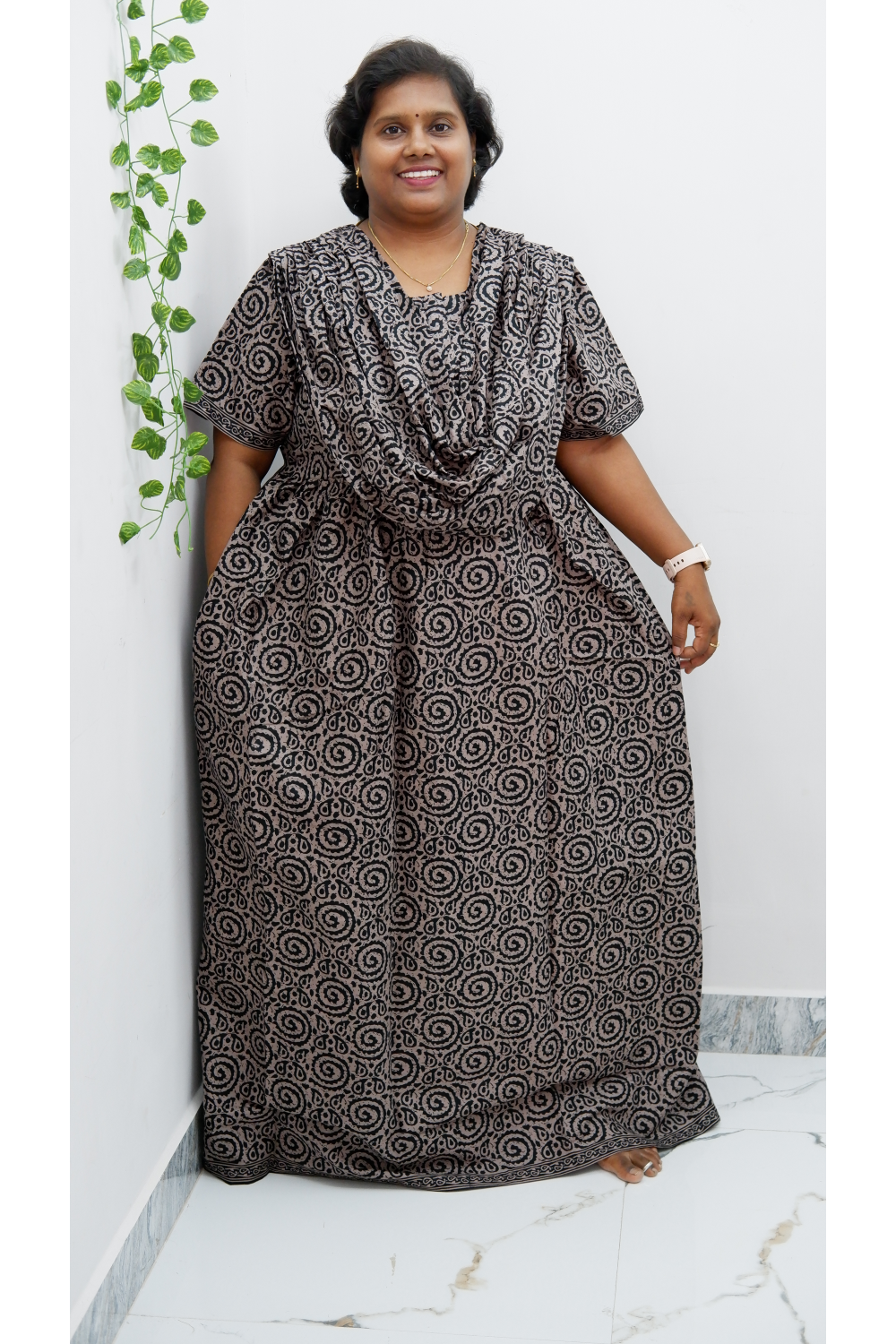 Shawl Draped Cotton Frock Nighty – Soft & Breezy