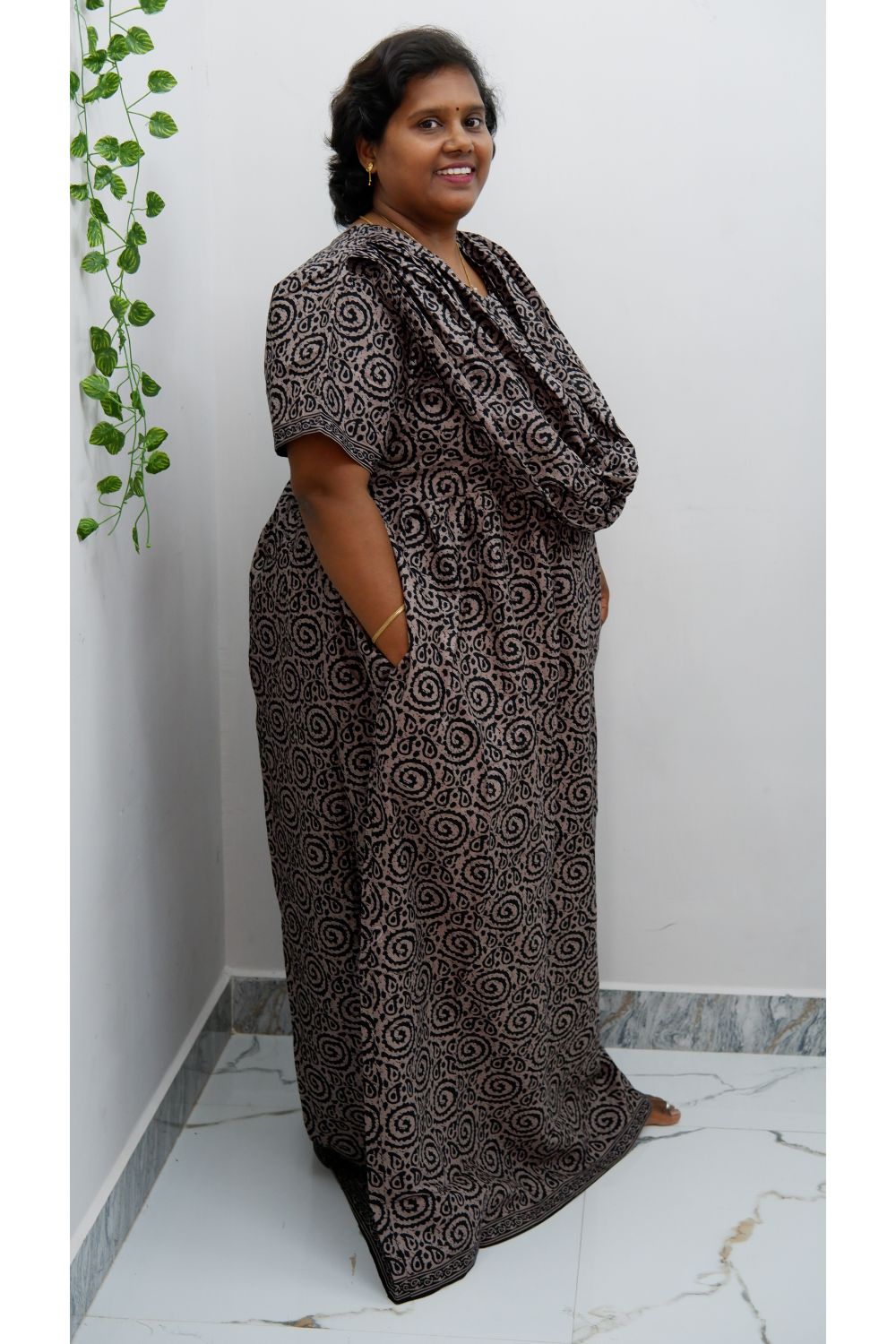 Shawl Draped Cotton Frock Nighty – Soft & Breezy