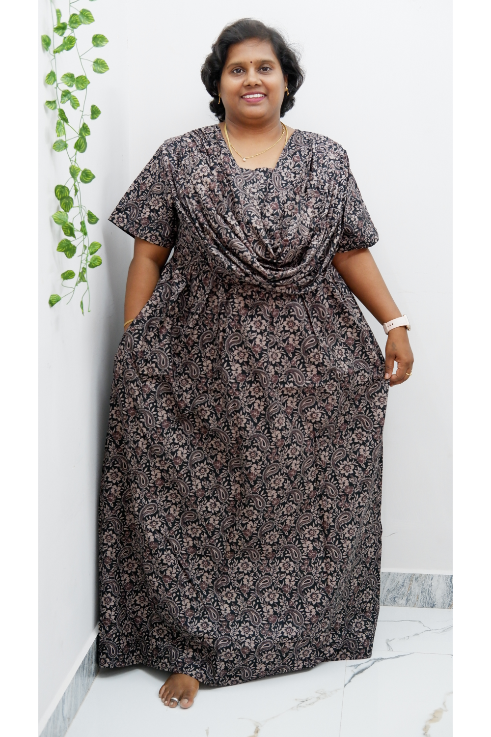 Shawl Draped Cotton Frock Nighty – Soft & Breezy