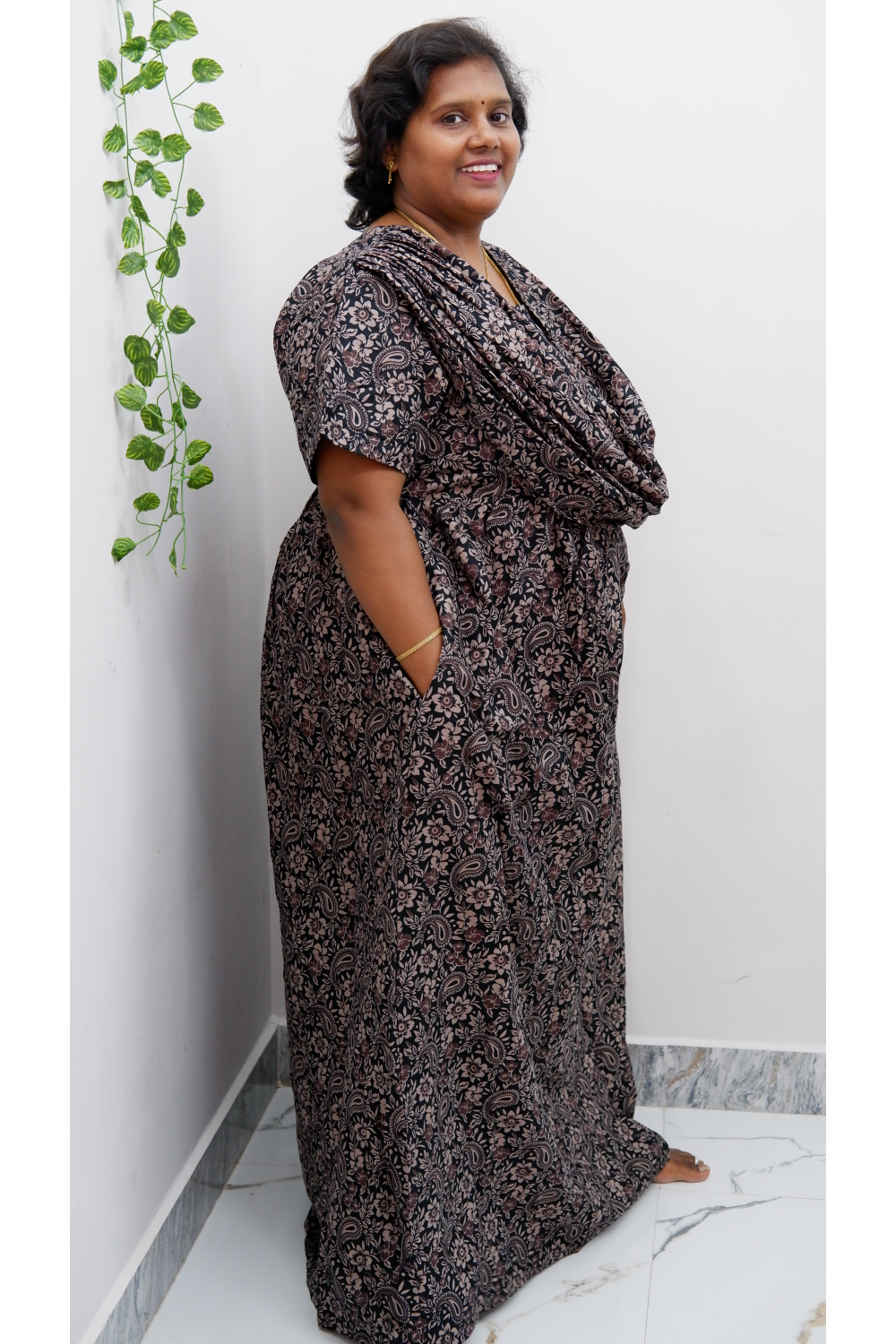 Shawl Draped Cotton Frock Nighty – Soft & Breezy