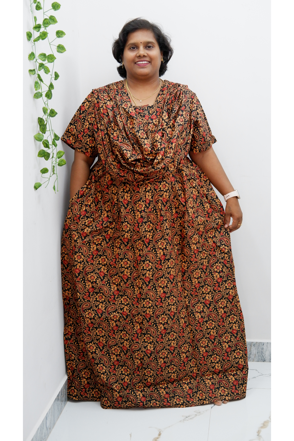 Shawl Draped Cotton Frock Nighty – Soft & Breezy