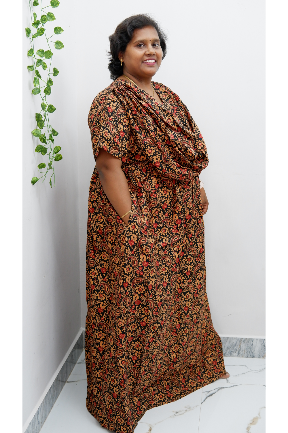 Shawl Draped Cotton Frock Nighty – Soft & Breezy