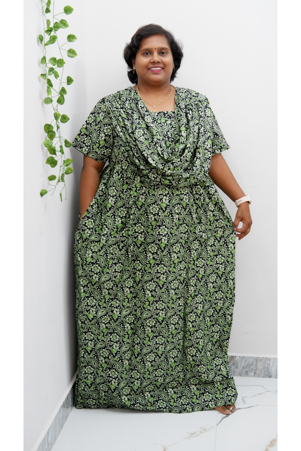 Shawl Draped Cotton Frock Nighty – Soft & Breezy