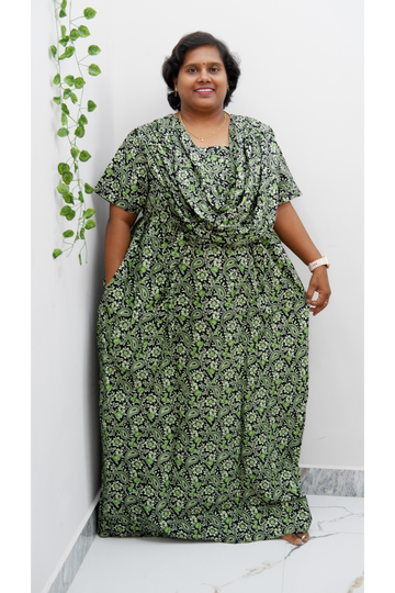 Shawl Draped Cotton Frock Nighty – Soft & Breezy