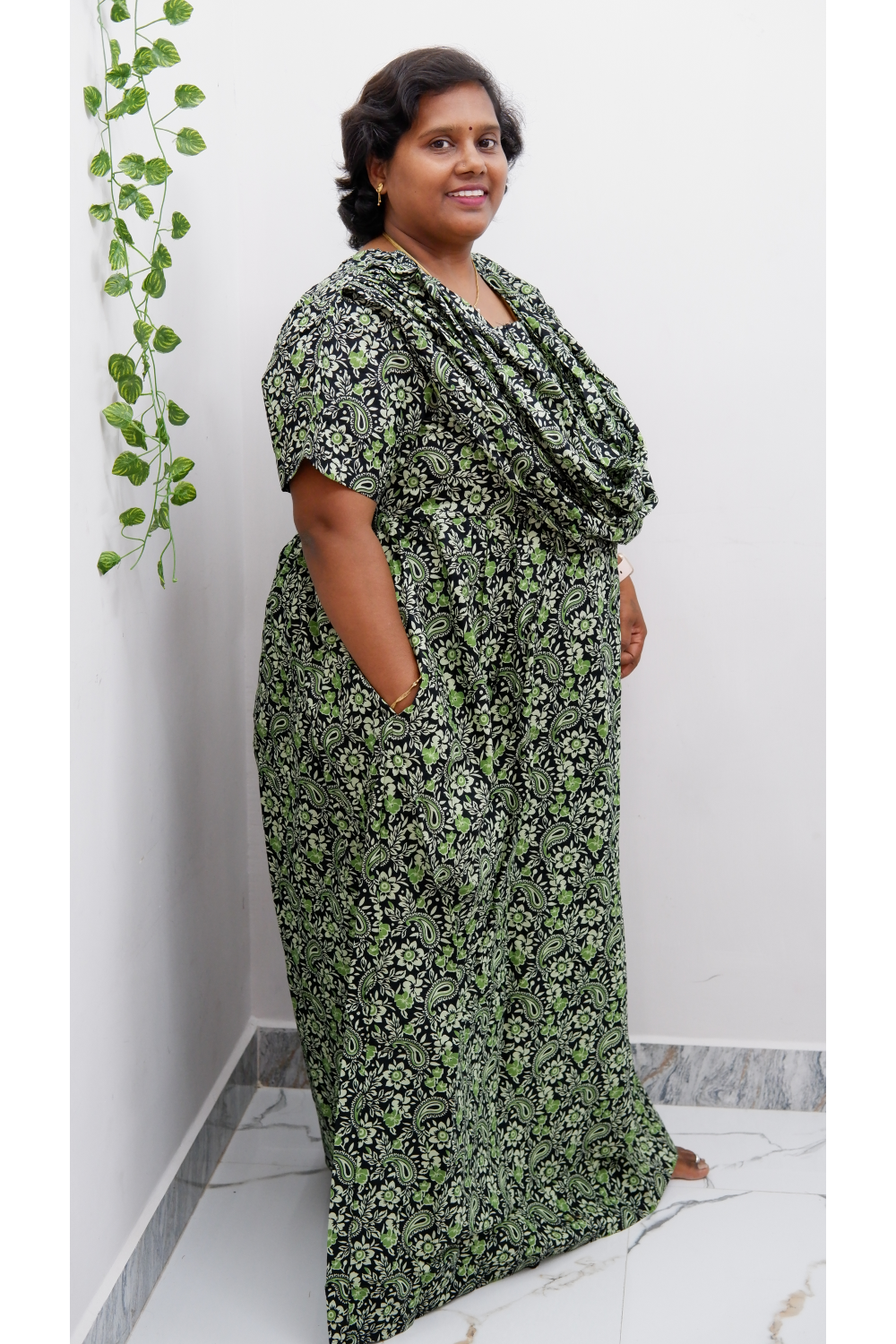Shawl Draped Cotton Frock Nighty – Soft & Breezy