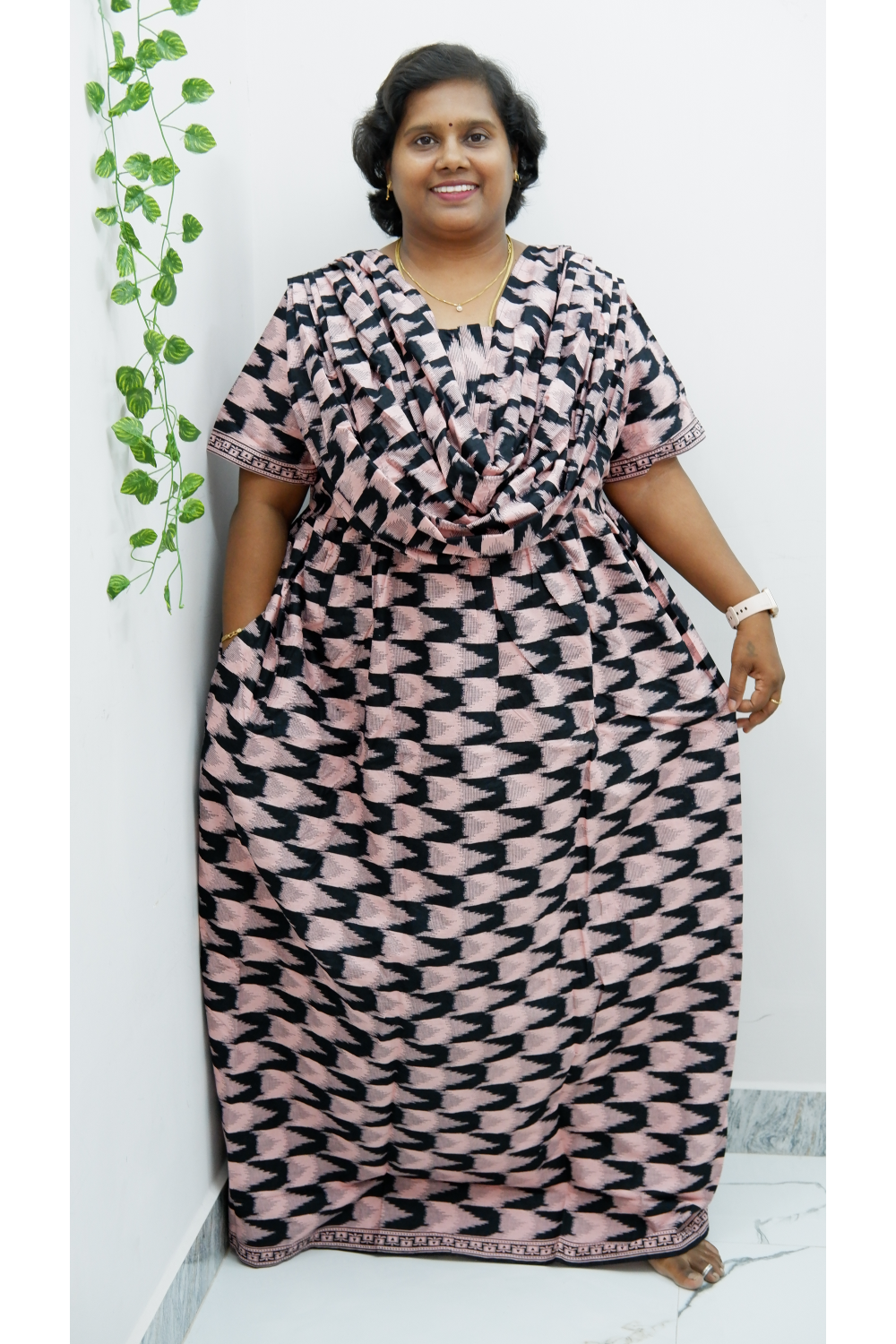 Shawl Draped Cotton Frock Nighty – Soft & Breezy
