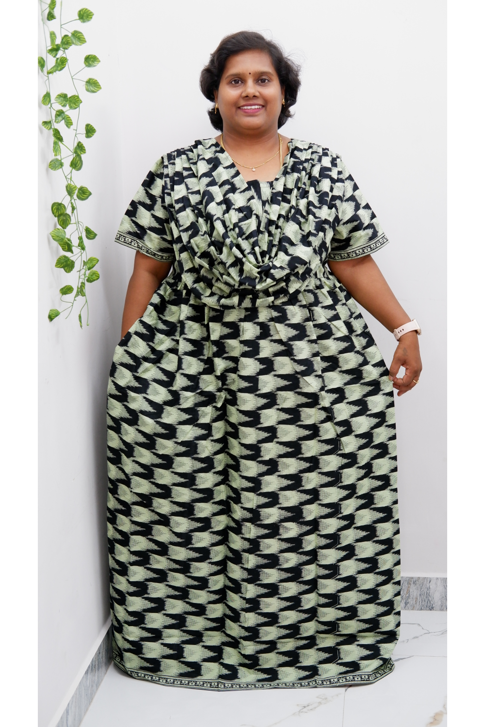 Shawl Draped Cotton Frock Nighty – Soft & Breezy