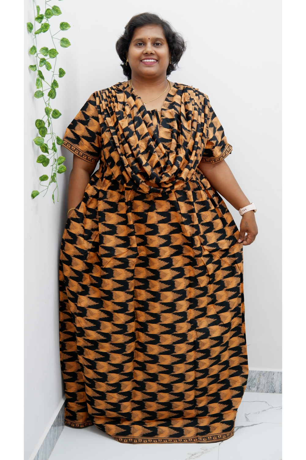 Shawl Draped Cotton Frock Nighty – Soft & Breezy