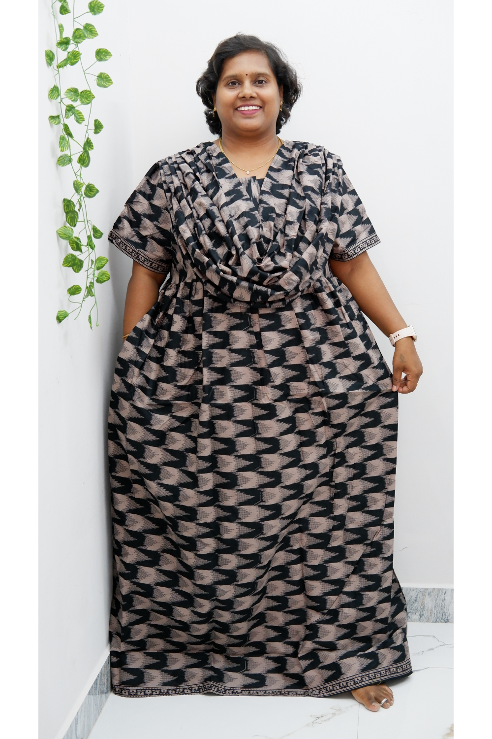 Shawl Draped Cotton Frock Nighty – Soft & Breezy