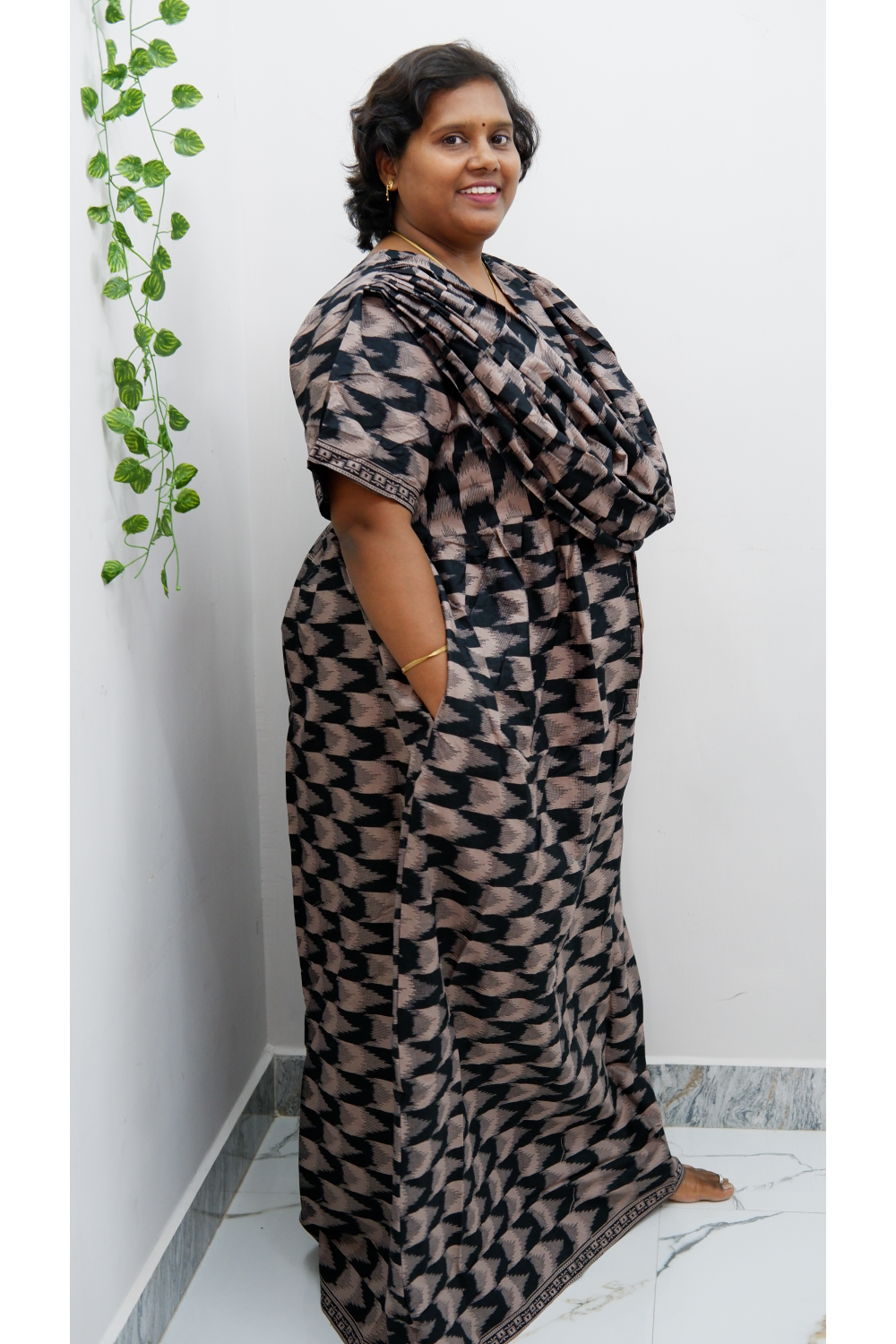 Shawl Draped Cotton Frock Nighty – Soft & Breezy