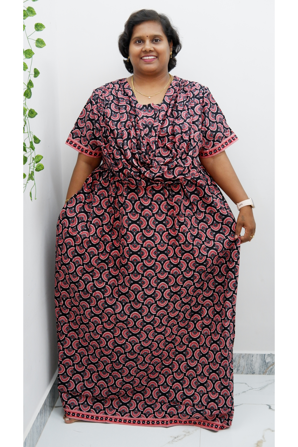 Shawl Draped Cotton Frock Nighty – Soft & Breezy